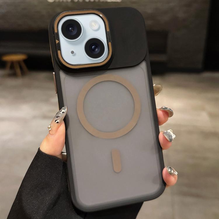 حامل عدسة معدني غير لامع ملمس الجلد مع مغناطيس MagSafe، لهواتف iPhone 16 Plus، iPhone 16، iPhone 15 Pro Max، iPhone 15 Pro، iPhone 15، iPhone 14