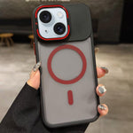 حامل عدسة معدني غير لامع ملمس الجلد مع مغناطيس MagSafe، لهواتف iPhone 16 Plus، iPhone 16، iPhone 15 Pro Max، iPhone 15 Pro، iPhone 15، iPhone 14