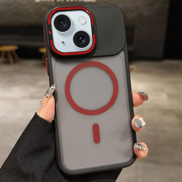 حامل عدسة معدني غير لامع ملمس الجلد مع مغناطيس MagSafe، لهواتف iPhone 16 Plus، iPhone 16، iPhone 15 Pro Max، iPhone 15 Pro، iPhone 15، iPhone 14
