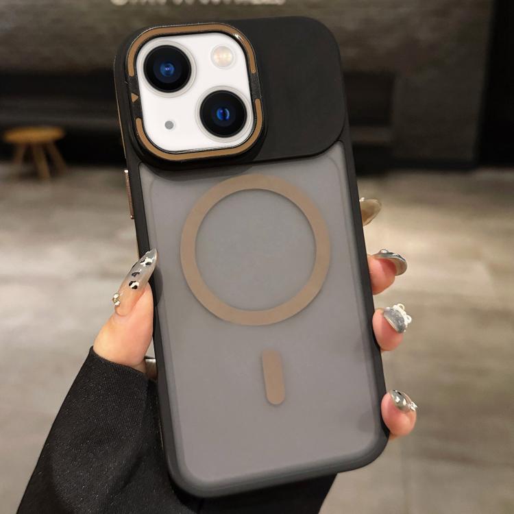 حامل عدسة معدني غير لامع ملمس الجلد مع مغناطيس MagSafe، لهواتف iPhone 16 Plus، iPhone 16، iPhone 15 Pro Max، iPhone 15 Pro، iPhone 15، iPhone 14