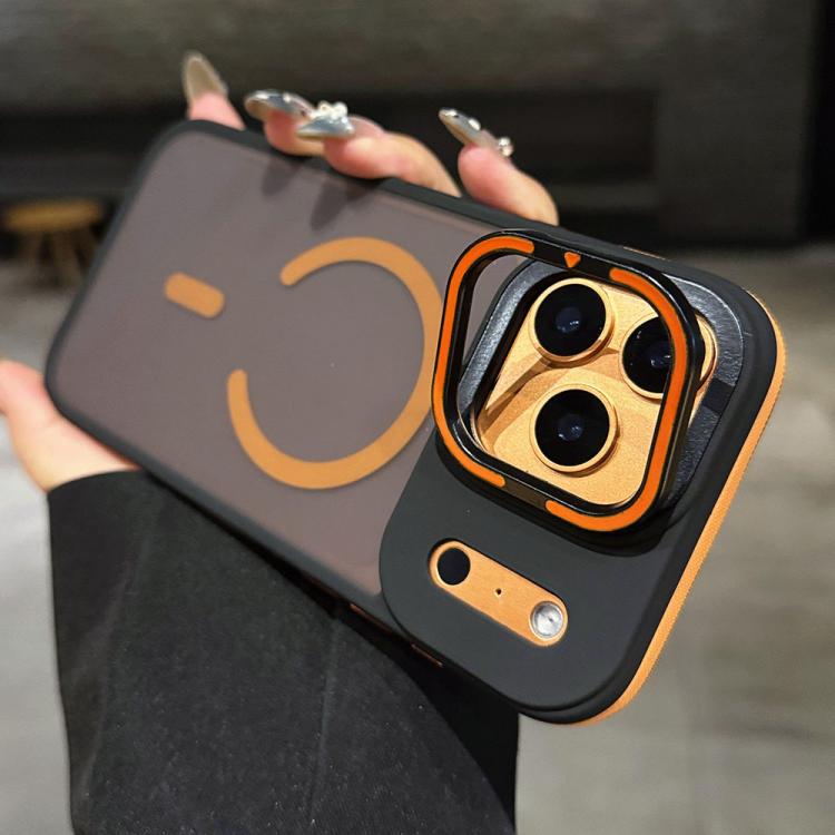 حامل عدسة معدني غير لامع ملمس الجلد مع مغناطيس MagSafe، لهواتف iPhone 16 Plus، iPhone 16، iPhone 15 Pro Max، iPhone 15 Pro، iPhone 15، iPhone 14