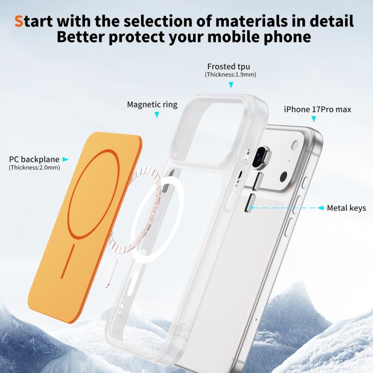 غطاء هاتف مغناطيسي MagSafe شفاف غير لامع ملمس الجلد الكريستالي، لهواتف iPhone 17 Pro Max، iPhone 17 Pro، iPhone 17، iPhone Air