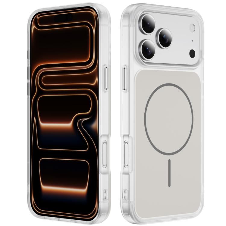 غطاء هاتف مغناطيسي MagSafe شفاف غير لامع ملمس الجلد الكريستالي، لهواتف iPhone 17 Pro Max، iPhone 17 Pro، iPhone 17، iPhone Air