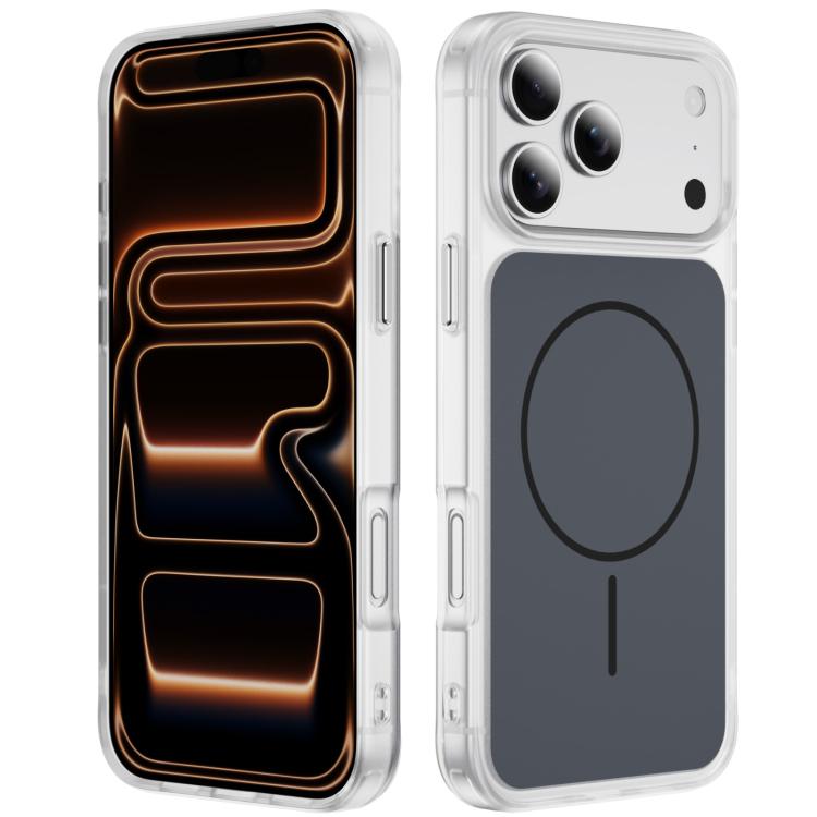 غطاء هاتف مغناطيسي MagSafe شفاف غير لامع ملمس الجلد الكريستالي، لهواتف iPhone 17 Pro Max، iPhone 17 Pro، iPhone 17، iPhone Air