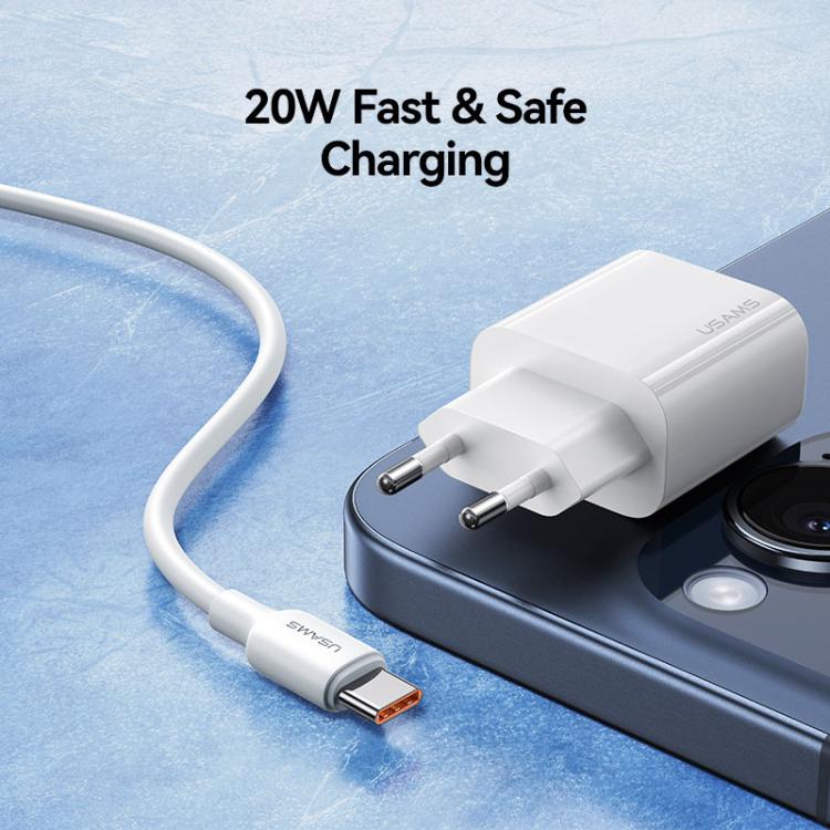 شاحن سريع USB-C / Type-C منفذ واحد USAMS CC226 T65 PD20W، قابس الاتحاد الأوروبي، CC226