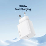 شاحن سريع USB-C / Type-C منفذ واحد USAMS CC226 T65 PD20W، قابس الاتحاد الأوروبي، CC226