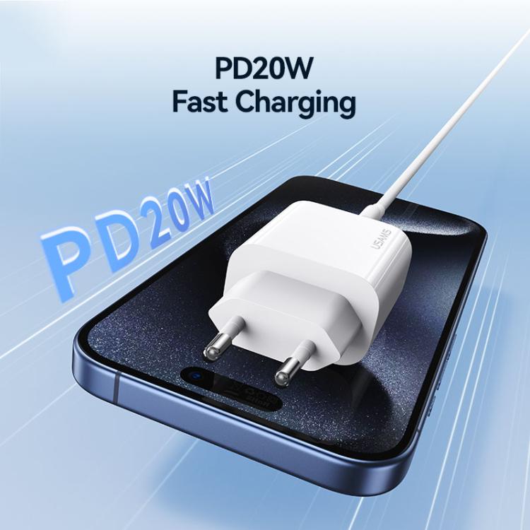 شاحن سريع USB-C / Type-C منفذ واحد USAMS CC226 T65 PD20W، قابس الاتحاد الأوروبي، CC226