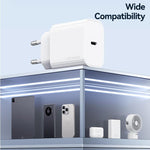 شاحن سريع USB-C / Type-C منفذ واحد USAMS CC226 T65 PD20W، قابس الاتحاد الأوروبي، CC226