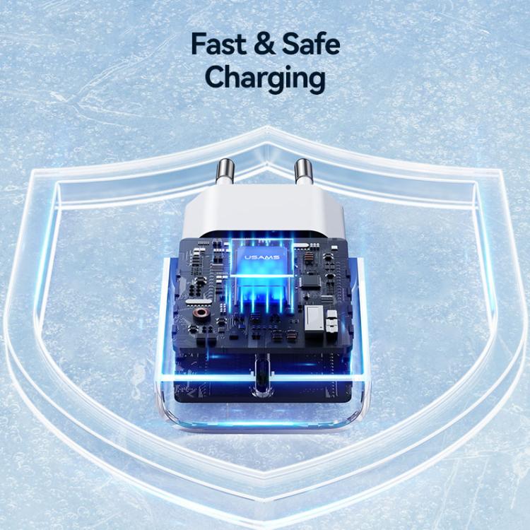 شاحن سريع USB-C / Type-C منفذ واحد USAMS CC226 T65 PD20W، قابس الاتحاد الأوروبي، CC226