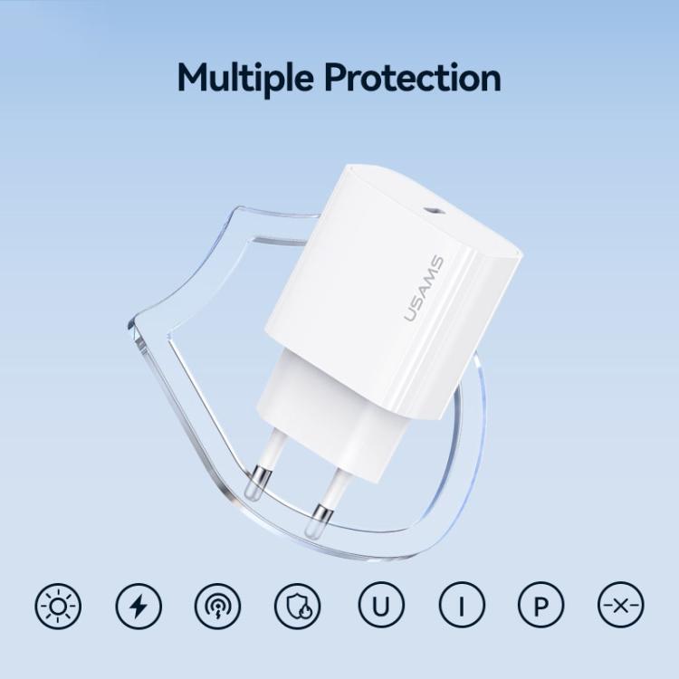 شاحن سريع USB-C / Type-C منفذ واحد USAMS CC226 T65 PD20W، قابس الاتحاد الأوروبي، CC226