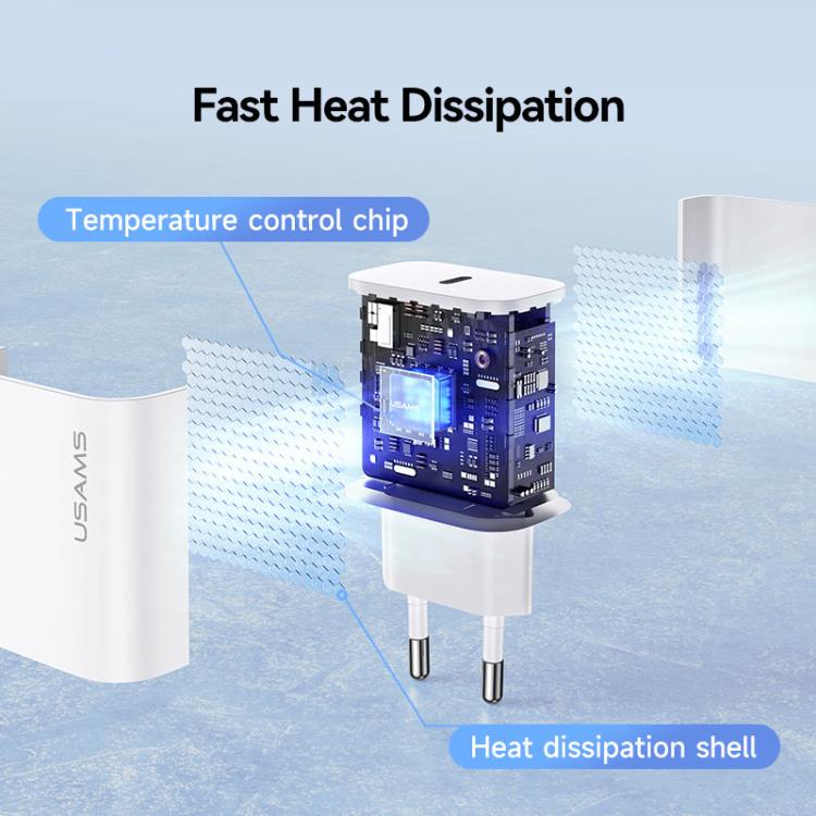 شاحن سريع USB-C / Type-C منفذ واحد USAMS CC226 T65 PD20W، قابس الاتحاد الأوروبي، CC226