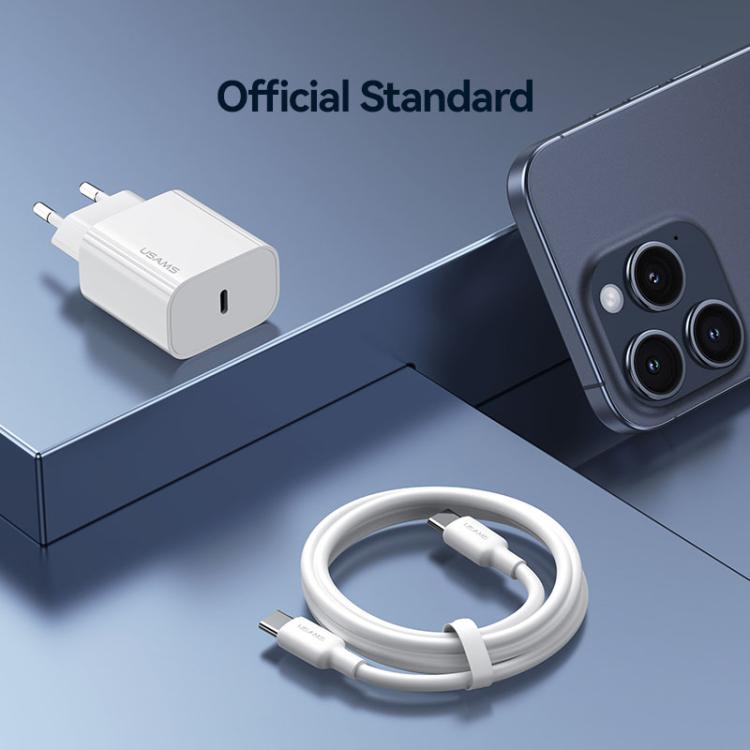 شاحن سريع USB-C / Type-C منفذ واحد USAMS CC226 T65 PD20W، قابس الاتحاد الأوروبي، CC226