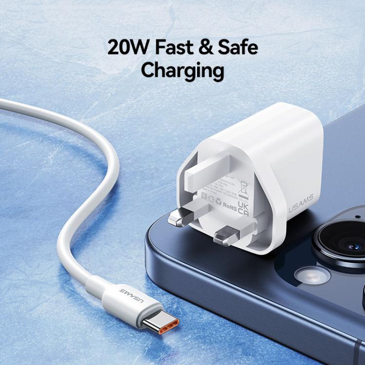 شاحن سريع USB-C / Type-C منفذ واحد USAMS CC227 T65 PD20W، قابس المملكة المتحدة، CC227