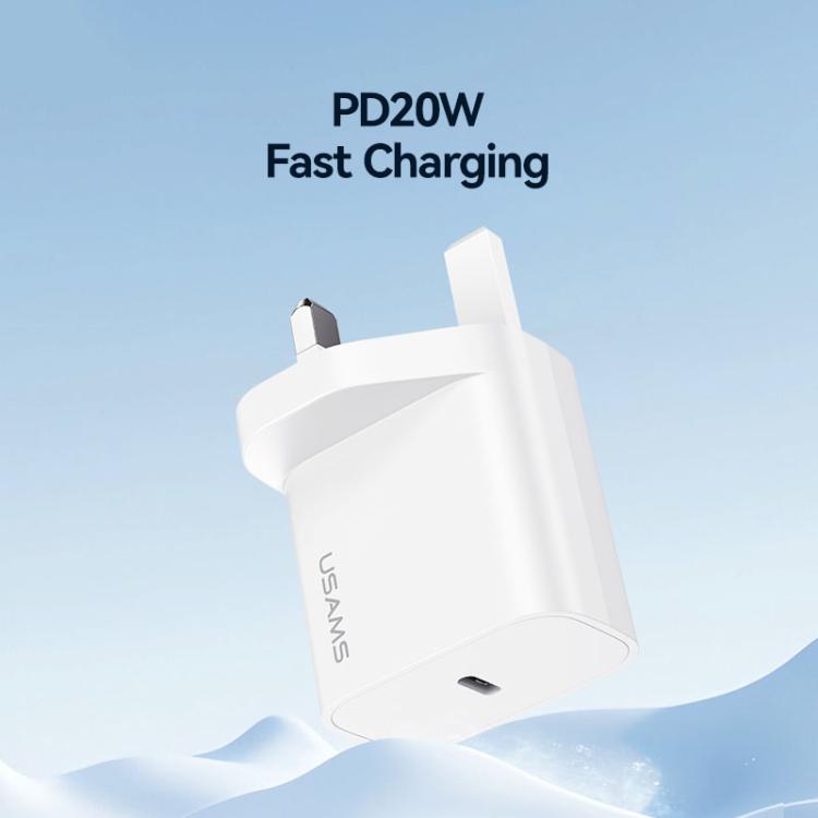 شاحن سريع USB-C / Type-C منفذ واحد USAMS CC227 T65 PD20W، قابس المملكة المتحدة، CC227