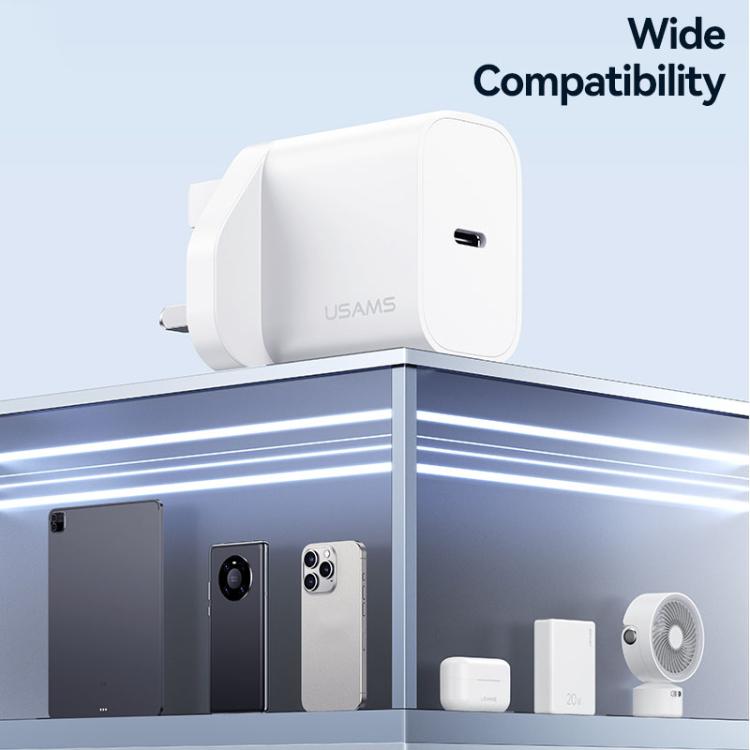 شاحن سريع USB-C / Type-C منفذ واحد USAMS CC227 T65 PD20W، قابس المملكة المتحدة، CC227