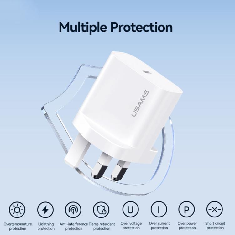 شاحن سريع USB-C / Type-C منفذ واحد USAMS CC227 T65 PD20W، قابس المملكة المتحدة، CC227