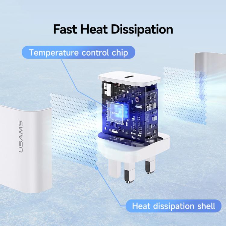 شاحن سريع USB-C / Type-C منفذ واحد USAMS CC227 T65 PD20W، قابس المملكة المتحدة، CC227