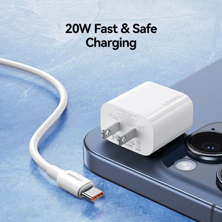 شاحن سريع USB-C / Type-C منفذ واحد USAMS CC228 T65 PD20W، قابس الولايات المتحدة، CC228