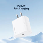 شاحن سريع USB-C / Type-C منفذ واحد USAMS CC228 T65 PD20W، قابس الولايات المتحدة، CC228