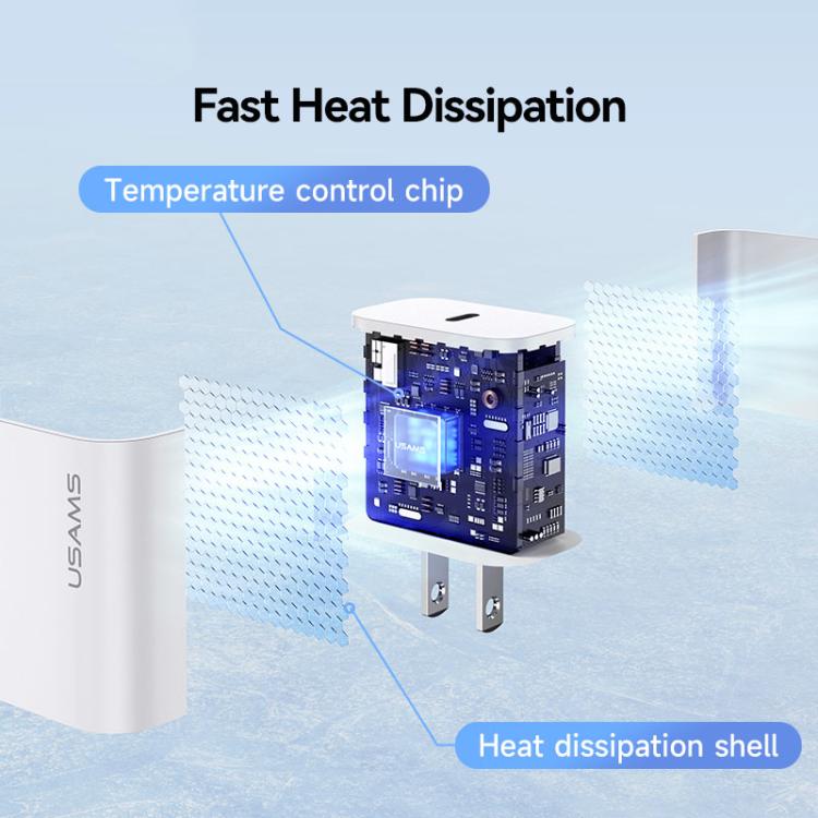 شاحن سريع USB-C / Type-C منفذ واحد USAMS CC228 T65 PD20W، قابس الولايات المتحدة، CC228