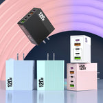 شاحن متعدد المنافذ ADC-F007 بقوة 120 واط مع 3 منافذ Type-C ومنفذين USB، قابس أمريكي، قابس أوروبي، قابس بريطاني