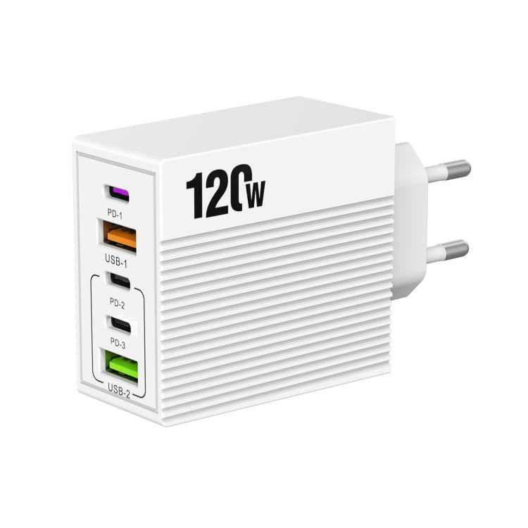 شاحن متعدد المنافذ ADC-F007 بقوة 120 واط مع 3 منافذ Type-C ومنفذين USB، قابس أمريكي، قابس أوروبي، قابس بريطاني