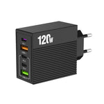 شاحن متعدد المنافذ ADC-F007 بقوة 120 واط مع 3 منافذ Type-C ومنفذين USB، قابس أمريكي، قابس أوروبي، قابس بريطاني