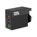شاحن متعدد المنافذ ADC-F007 بقوة 120 واط مع 3 منافذ Type-C ومنفذين USB، قابس أمريكي، قابس أوروبي، قابس بريطاني