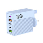 شاحن متعدد المنافذ ADC-F007 بقوة 120 واط مع 3 منافذ Type-C ومنفذين USB، قابس أمريكي، قابس أوروبي، قابس بريطاني