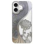 غطاء هاتف TPU مطلي بالكهرباء بنقش زهرة اللوتس المجوف ومرصع بأحجار الراين اللامعة، لهواتف iPhone 15، iPhone 14، iPhone 14 Pro، iPhone 14 Pro Max، iPhone 13 Pro Max، iPhone 13 Pro، iPhone 13، iPhone 12