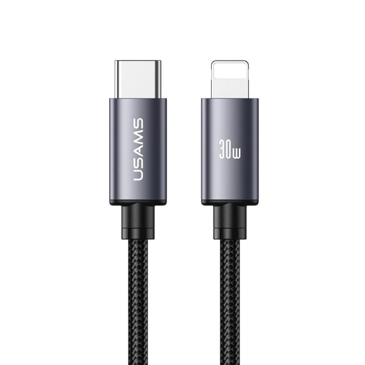 كابل بيانات شحن سريع من سبائك الألمنيوم USAMS SJ770 U91 بقوة 30 واط من نوع Type-C إلى 8 دبابيس، الطول: 1م، SJ770