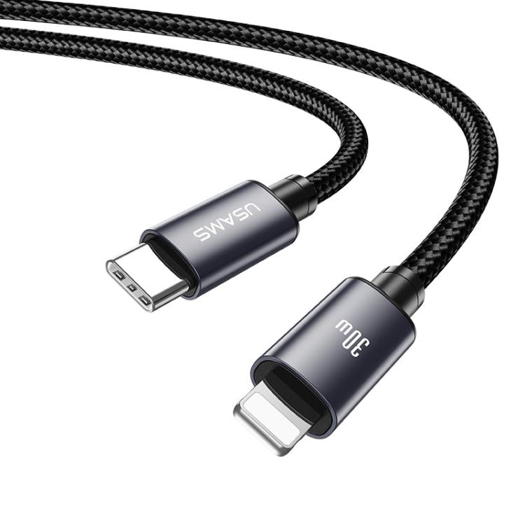 كابل بيانات شحن سريع من سبائك الألمنيوم USAMS SJ770 U91 بقوة 30 واط من نوع Type-C إلى 8 دبابيس، الطول: 1م، SJ770