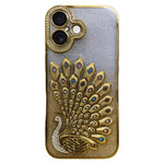 غطاء هاتف TPU مطلي بالكهرباء بنقش طاووس بارز ومرصع بأحجار الراين اللامعة مع فيلم عدسة، لهواتف iPhone 17 Pro Max، iPhone 17 Pro، iPhone 17، iPhone 16 Pro Max، iPhone 16 Pro، iPhone 16 Plus، iPhone 16، iPhone 15 Pro Max