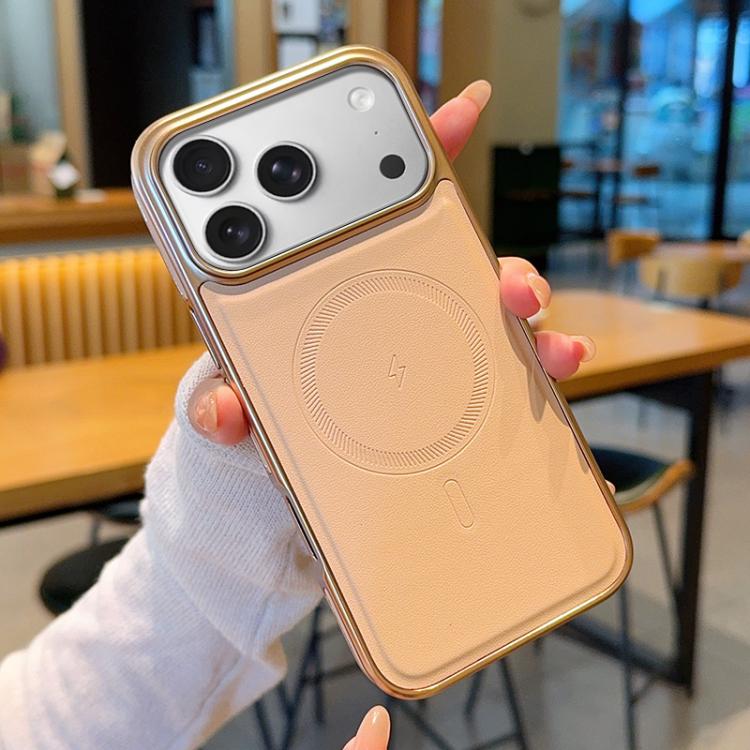 غطاء هاتف ماجسيف من الجلد النباتي بنقشة مع جانب من البلاستيك المطلي كهربائياً، لهواتف iPhone 17 Pro Max، iPhone 17 Pro، iPhone 17، iPhone Air، iPhone 16 Pro Max، iPhone 16 Pro، iPhone 16، iPhone 15 Pro Max، iPhone 15 Pro، iPhone 15