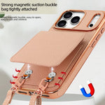 غطاء هاتف محفظة PU بنقشة الليتشي مع حبل من VIETAO، لهواتف iPhone 17 Pro Max، iPhone 17 Pro