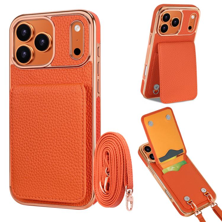 غطاء هاتف محفظة PU بنقشة الليتشي مع حبل من VIETAO، لهواتف iPhone 17 Pro Max، iPhone 17 Pro