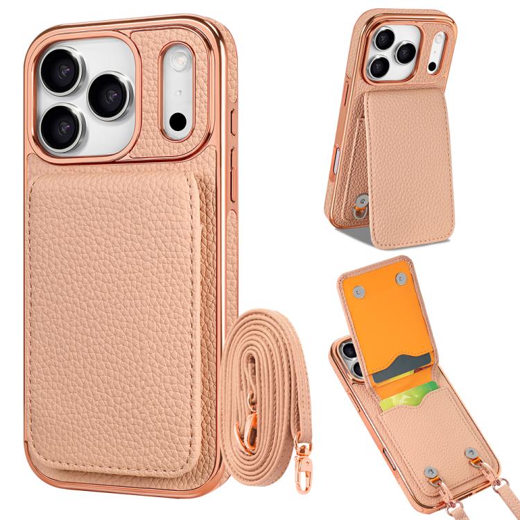 غطاء هاتف محفظة PU بنقشة الليتشي مع حبل من VIETAO، لهواتف iPhone 17 Pro Max، iPhone 17 Pro