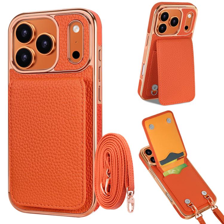 غطاء هاتف محفظة PU بنقشة الليتشي مع حبل من VIETAO، لهواتف iPhone 17 Pro Max، iPhone 17 Pro