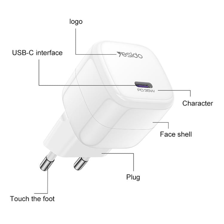 شاحن سريع صغير مكعب جليدي Yesido YC103 PD 35W Type-C، قابس الاتحاد الأوروبي