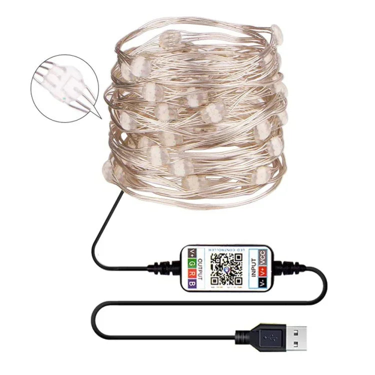 شريط إضاءة LED نحاسي USB RGB مع تحكم عبر تطبيق الهاتف الذكي بلوتوث، 2 متر 20 LED، 5 متر 50 LED، 10 متر 100 LED، 12 متر 120 LED، 15 متر 150 LED، 20 متر 200 LED