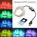 شريط إضاءة LED نحاسي USB RGB مع تحكم عبر تطبيق الهاتف الذكي بلوتوث، 2 متر 20 LED، 5 متر 50 LED، 10 متر 100 LED، 12 متر 120 LED، 15 متر 150 LED، 20 متر 200 LED