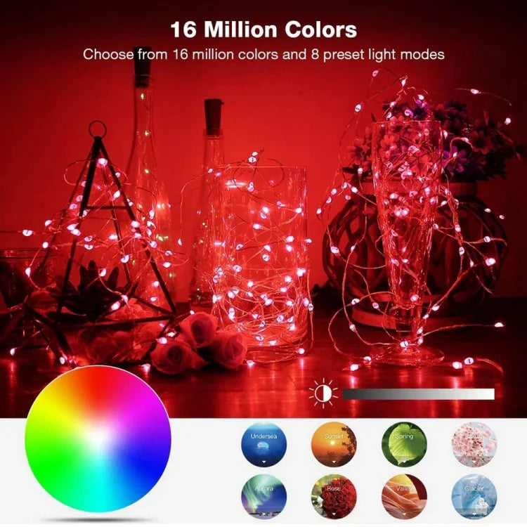 شريط إضاءة LED نحاسي USB RGB مع تحكم عبر تطبيق الهاتف الذكي بلوتوث، 2 متر 20 LED، 5 متر 50 LED، 10 متر 100 LED، 12 متر 120 LED، 15 متر 150 LED، 20 متر 200 LED