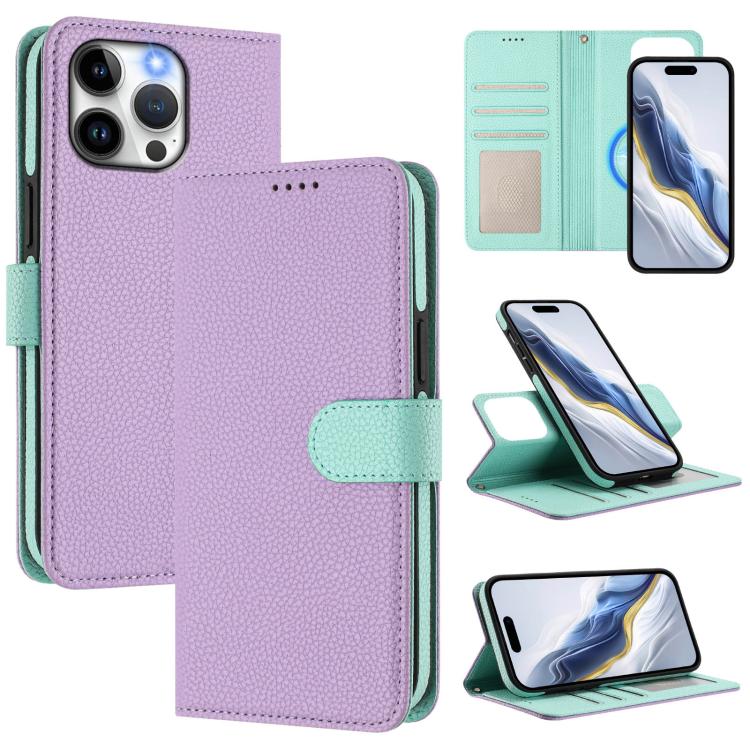 غطاء هاتف من الجلد النباتي المغناطيسي الجانبي القابل للفصل بنقشة ليتشي، لهواتف iPhone 13 Pro Max، iPhone 13 Pro، iPhone 13، iPhone 12 / 12 Pro، iPhone 12 Pro Max، iPhone 11 Pro Max، iPhone 11، iPhone 11 Pro
