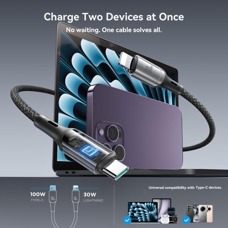 كابل بيانات شحن سريع REMAX JOYROOM S-A57 RapidX Series بقوة 100 واط 2 في 1 USB-C / Type-C إلى USB-C / Type-C، 8 دبابيس، 1.5م
