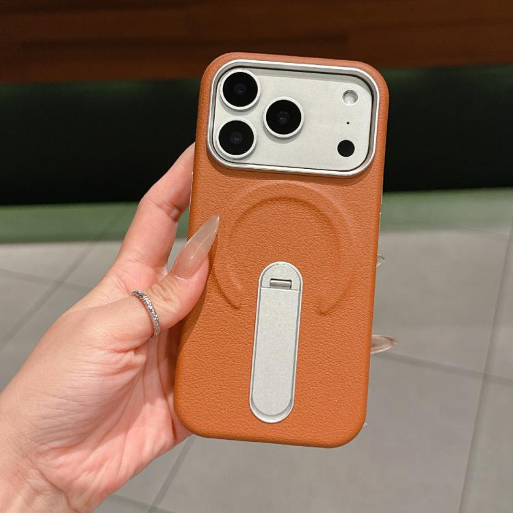 غطاء هاتف مغناطيسي من حامل غير مرئي PC + جلد نباتي، لجهاز iPhone 17 Pro Max، لجهاز iPhone 17 Pro