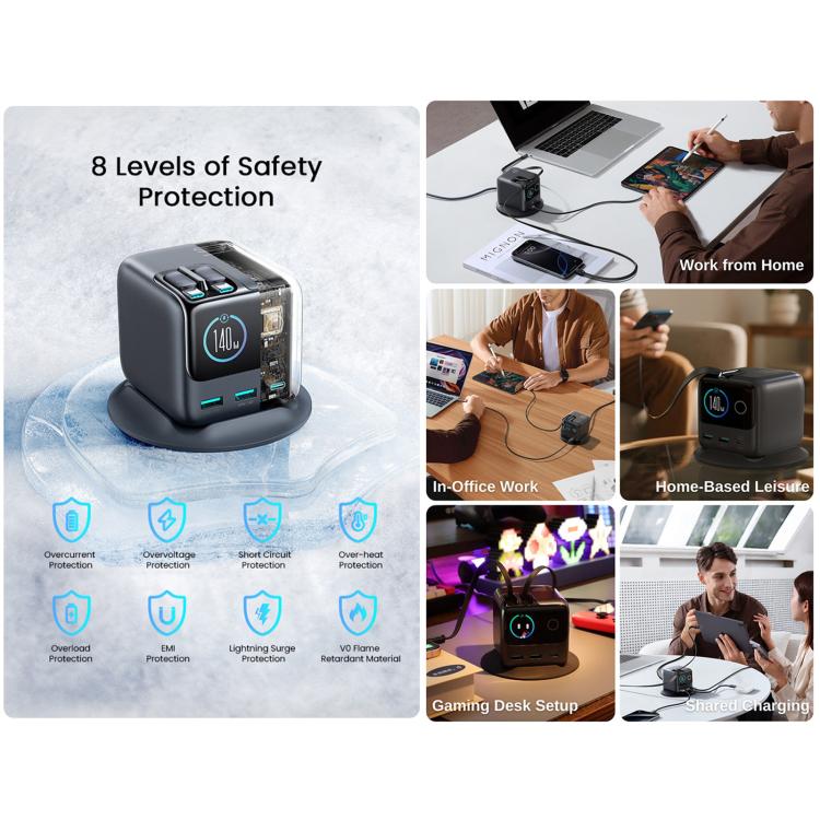 شاحن مكتبي GaN JOYROOM JR-TRD01 PODIX 140 واط 5 منافذ، قابس الولايات المتحدة، قابس الاتحاد الأوروبي، قابس المملكة المتحدة
