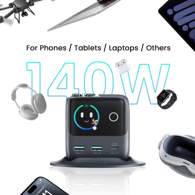 شاحن مكتبي GaN JOYROOM JR-TRD01 PODIX 140 واط 5 منافذ، قابس الولايات المتحدة، قابس الاتحاد الأوروبي، قابس المملكة المتحدة