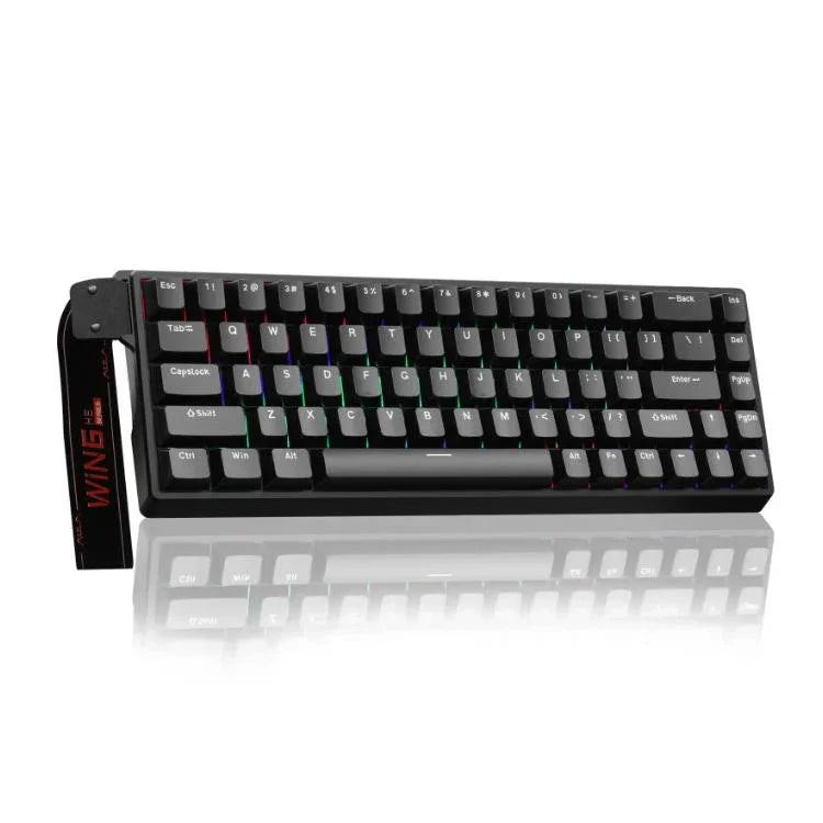 لوحة مفاتيح سلكية AULA WIN68HE النسخة القياسية بإضاءة RGB و68 مفتاح، WIN68HE محور مغناطيسي أسود رمادي خشبي
