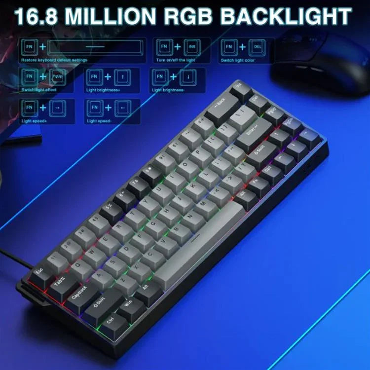 لوحة مفاتيح سلكية AULA WIN68HE النسخة المحترفة بإضاءة RGB و68 مفتاح، WIN68HE محور مغناطيسي رمادي داكن + رمادي فاتح بشكل مميز
