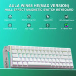 لوحة مفاتيح سلكية AULA WIN68HE النسخة القياسية بإضاءة RGB و68 مفتاح، WIN68HE محور مغناطيسي أبيض رمادي خشبي مطبوع جانبيًا